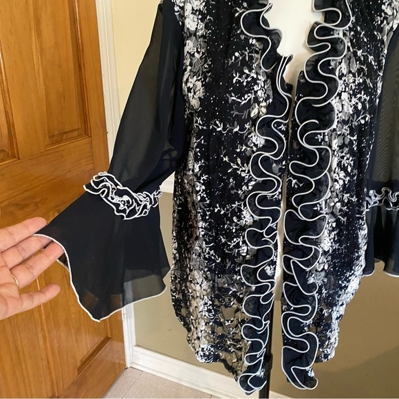 Yong Sheng Collection Button Down Lace Blue/White Ruffle Blouse - Picture 4 of 6